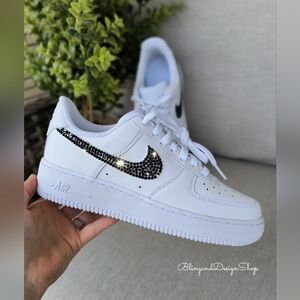 Bling Nike Air Force 1 Low Sneakers Customized with Black Swarovski Crystals